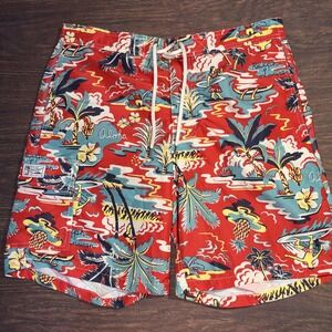 Polo Ralph Lauren Swim Shorts Mens Medium Red Floral Hawaiian Aloha Print Trunks